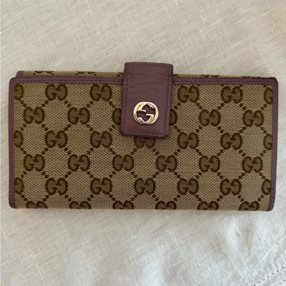 Vintage Gucci Monogram Wallet with Purple Trim